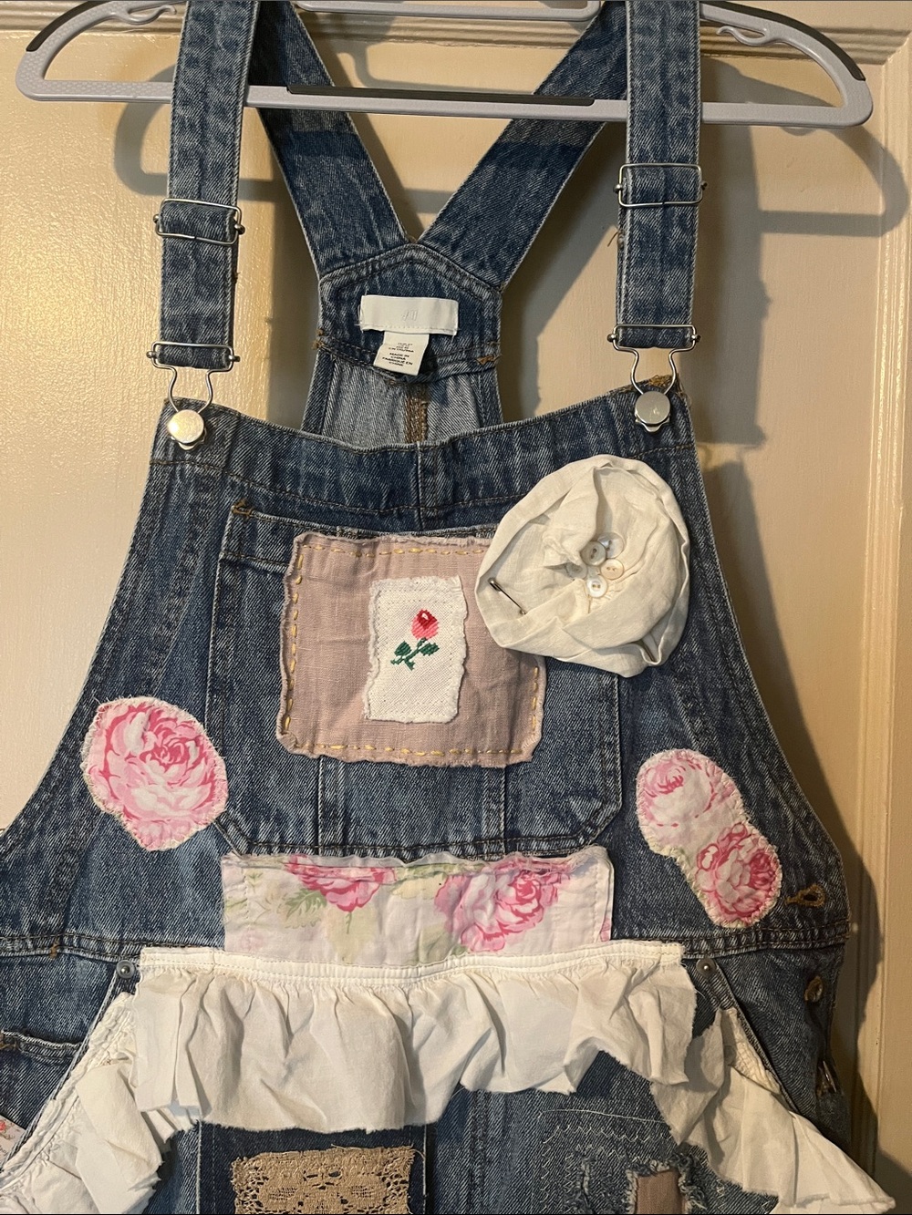 Women’s custom made patchwork denim overalls